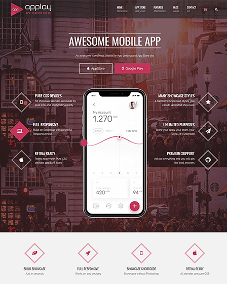 Applay - Mobile App Landing & Showcase Wordpress Theme